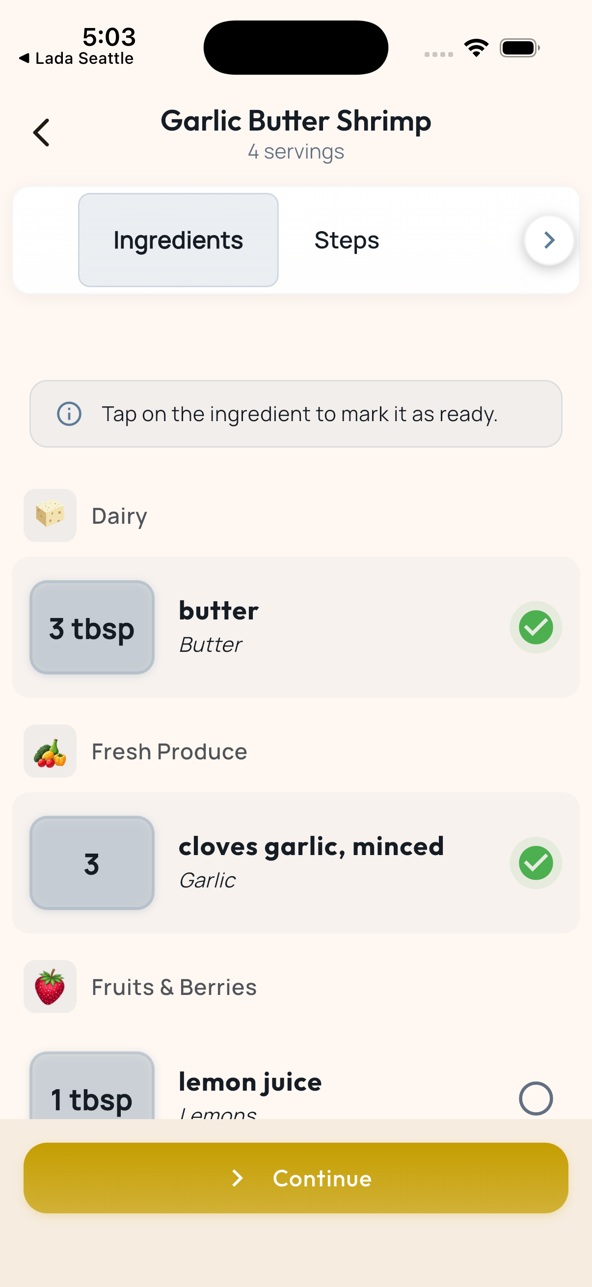 Cooking Mode Ingredients
