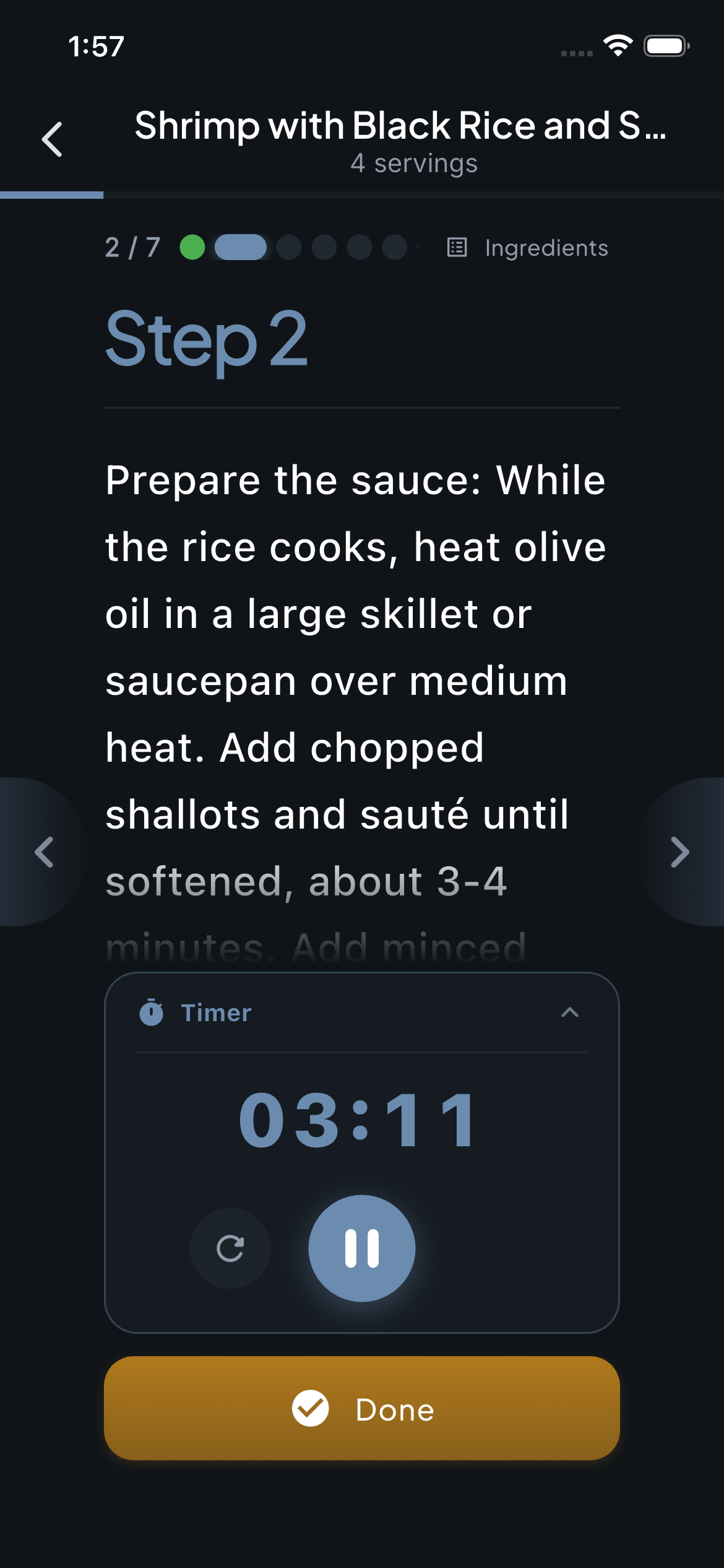 Cooking Mode Steps (Dark)